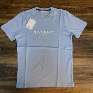 Givenchy Men Pale Blue White Printed T-Shirt